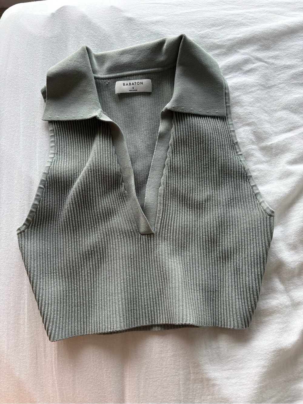 Babaton Ribbed Collared Tank in Sage Green